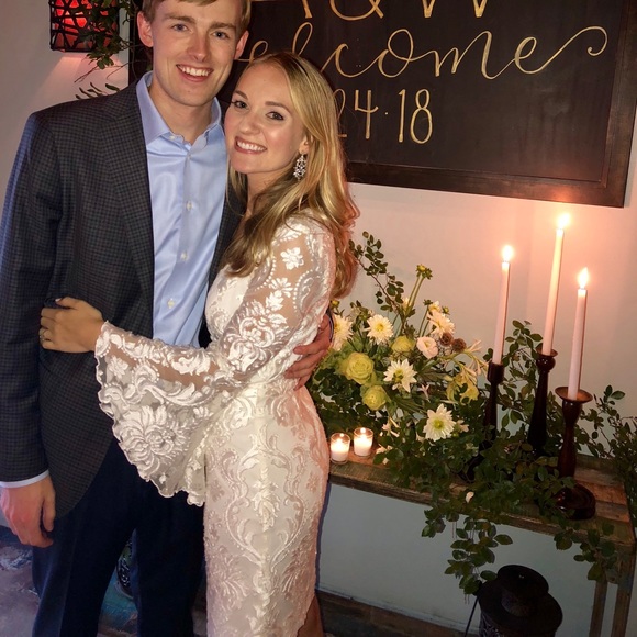 Betsy & Adam Dresses & Skirts - Betsy & Adam Long Bell Sleeve White Cocktail Dress